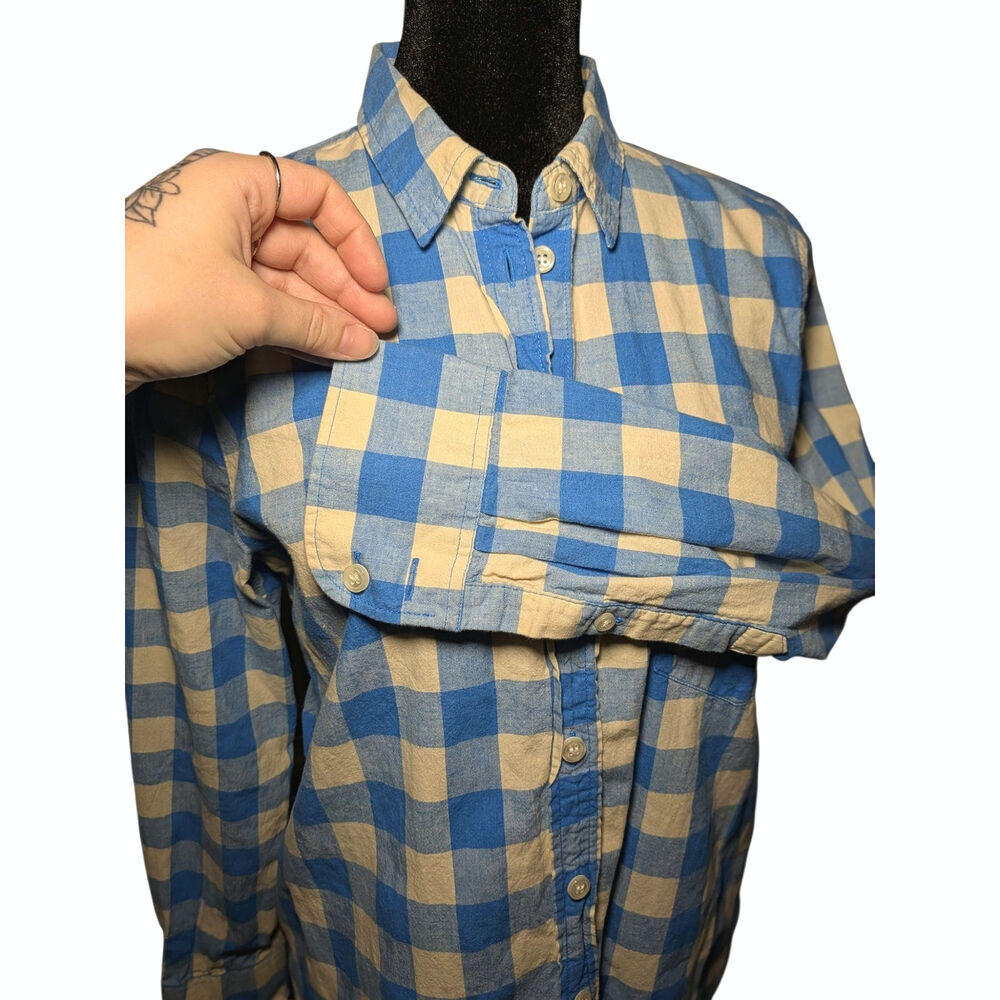 J. Crew "Boy Fit" Flannel Button Down Shirt Women's Sz Small Blue Cream Gingham - Picture 9 of 10